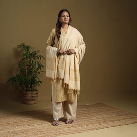 Beige - cotton jacquard kurta set (set of 3) 08