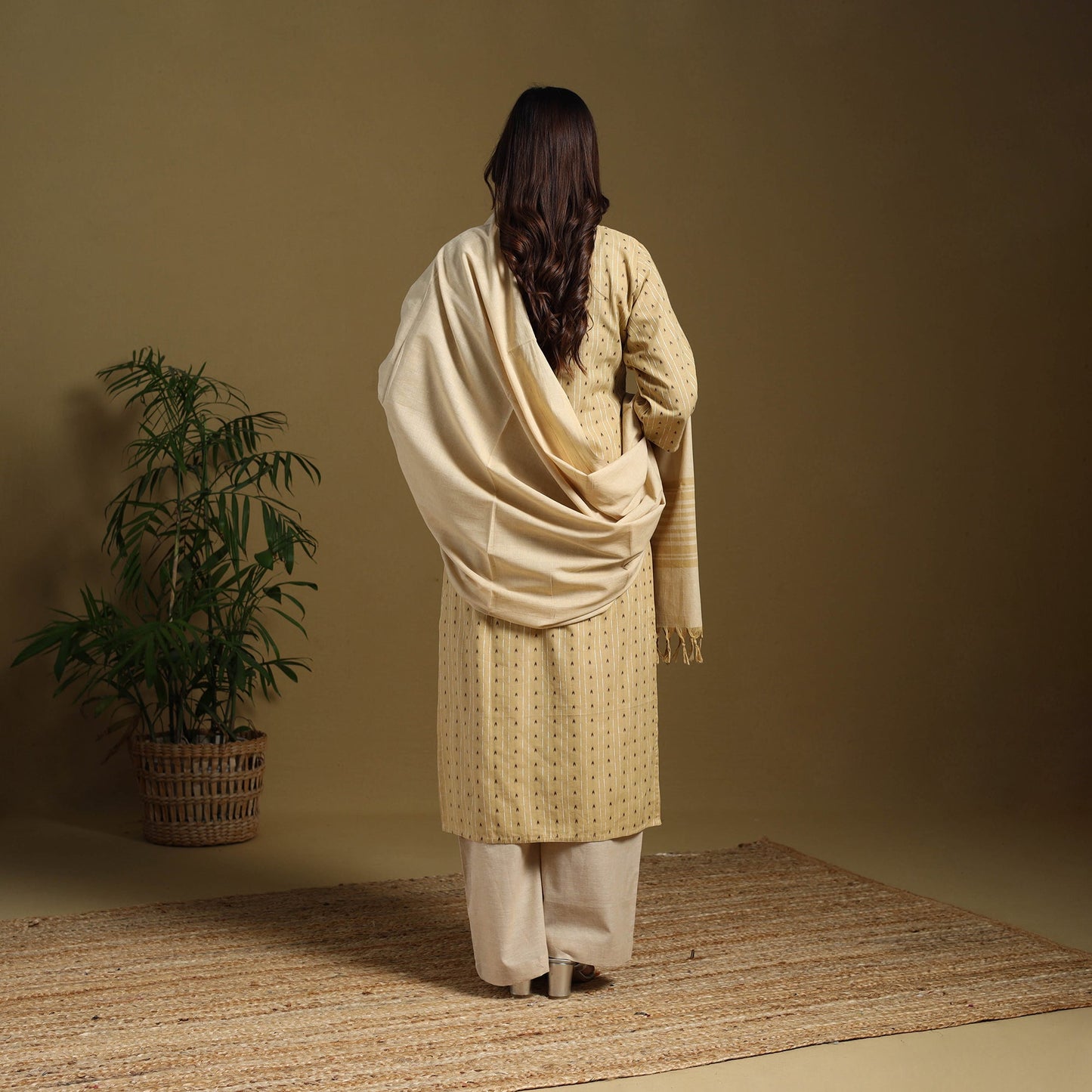 Beige - cotton jacquard kurta set (set of 3) 08