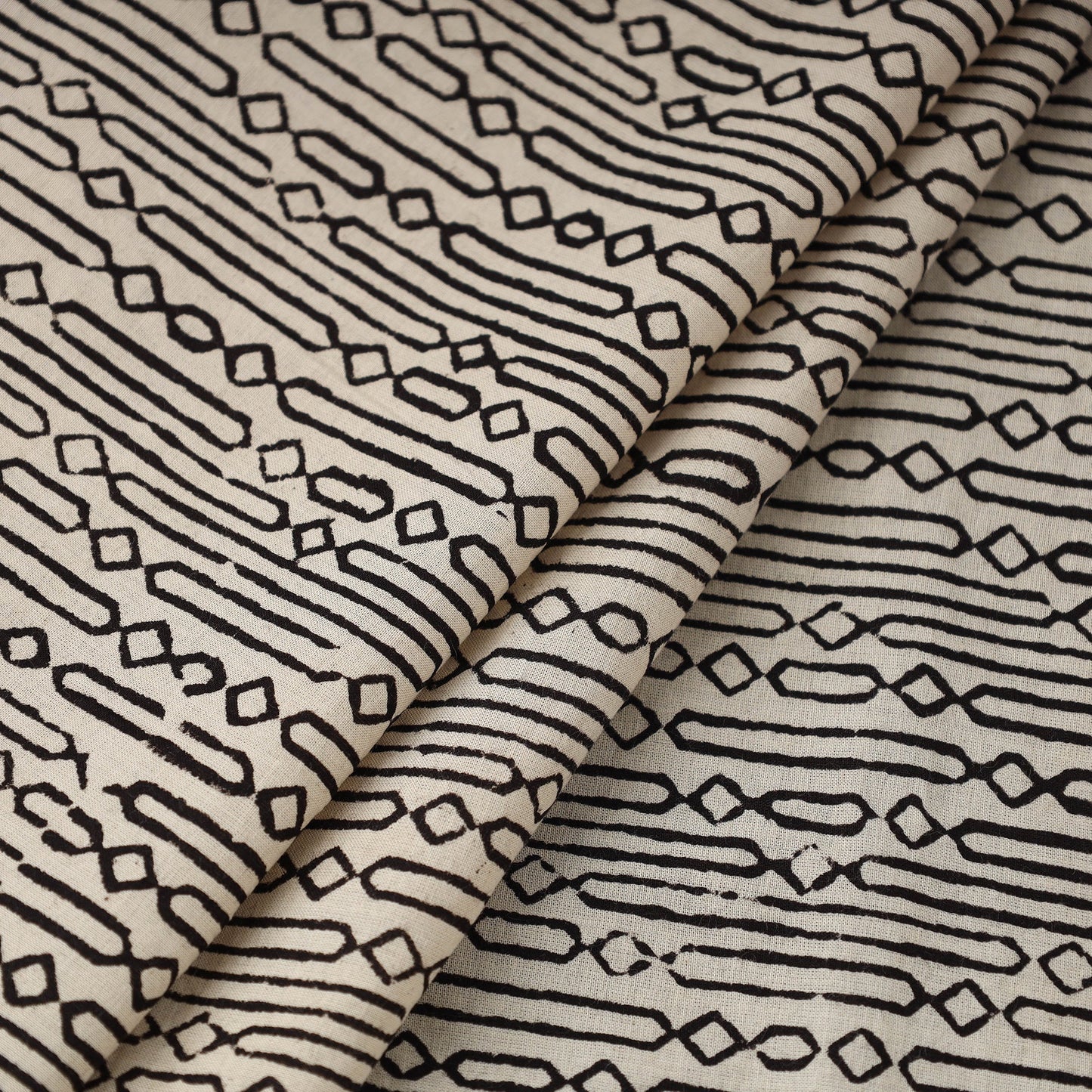 Beige Block Print Cotton Jahota Fabric