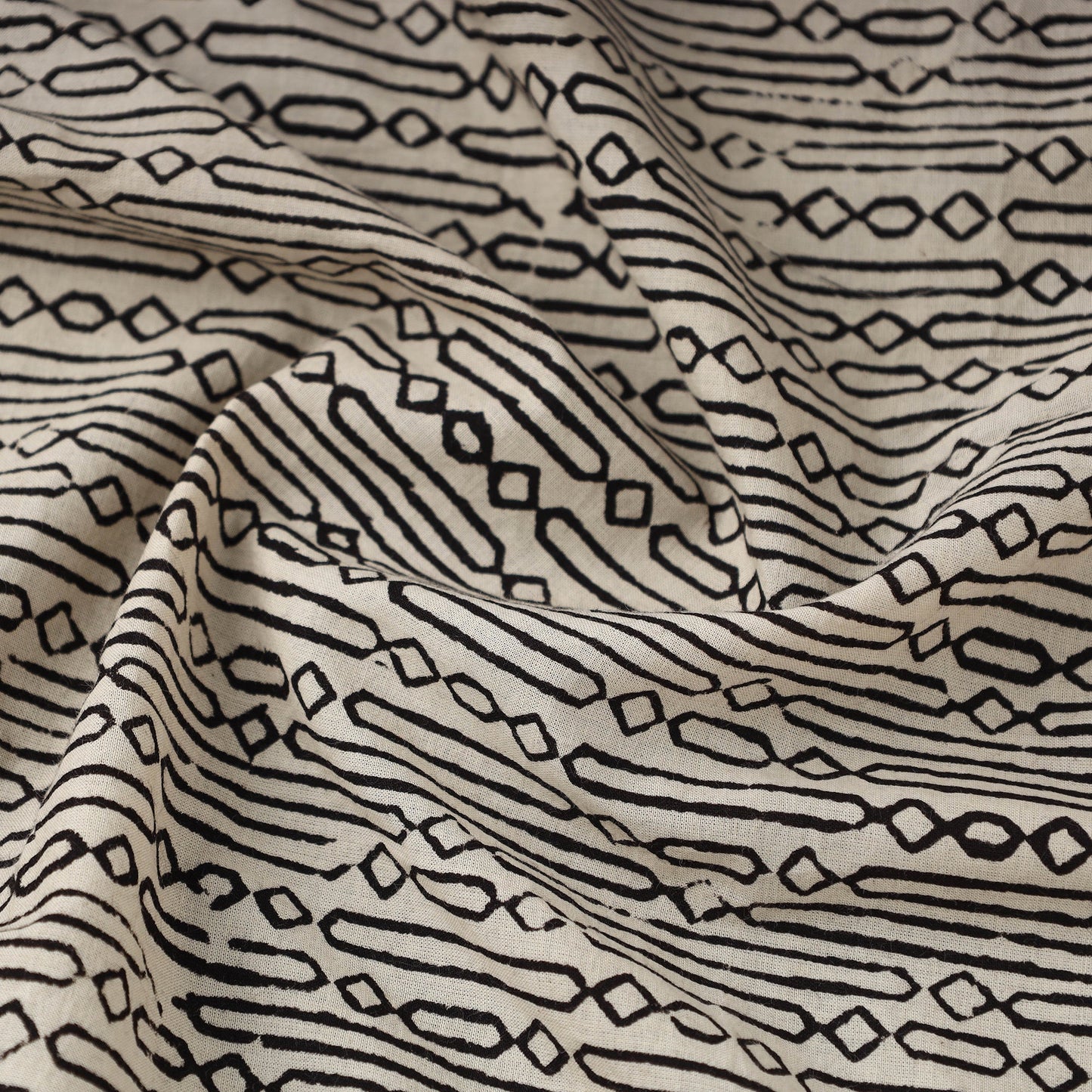 Beige Block Print Cotton Jahota Fabric