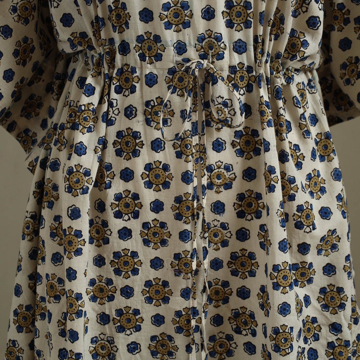 Beige Ajrakh Block Print Cotton Kaftan (Long)