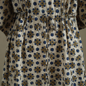 Beige Ajrakh Block Print Cotton Kaftan (Long)