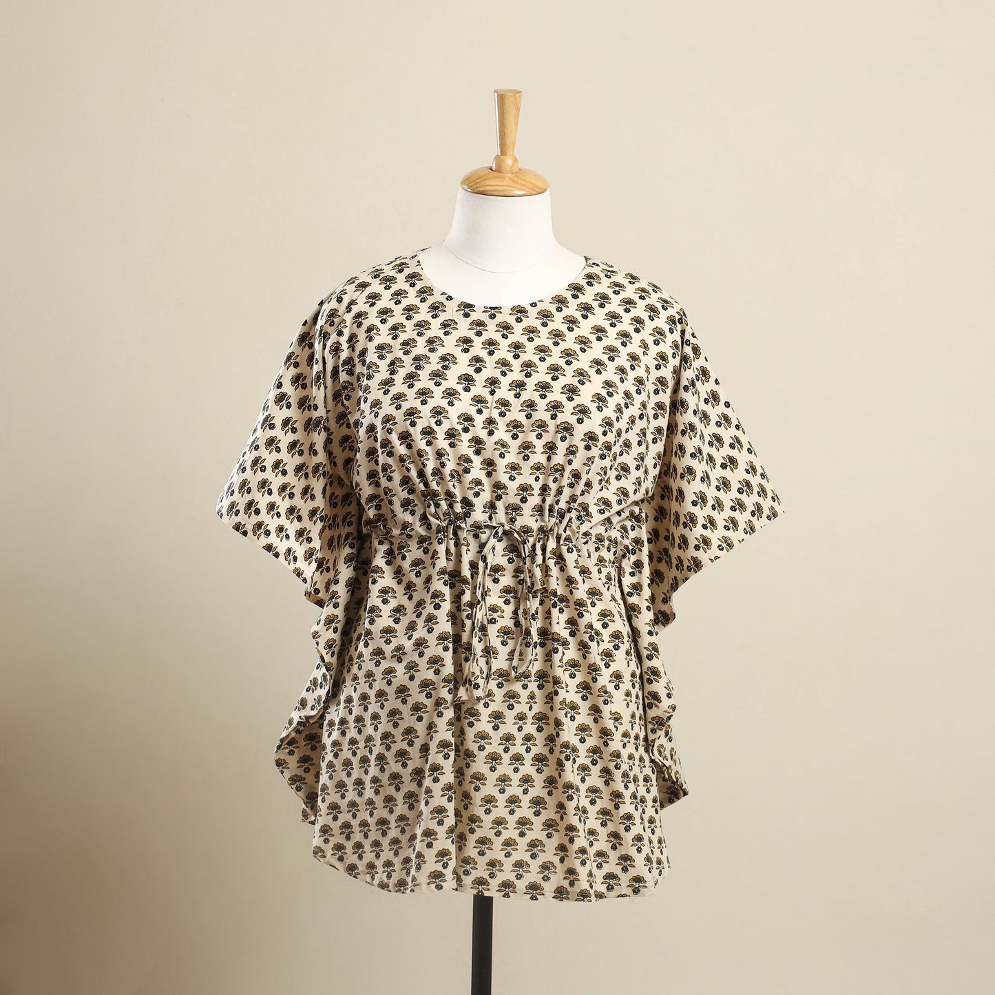 Buy Beige Ajrakh Block Print Cotton Kaftan