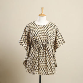 Buy Beige Ajrakh Block Print Cotton Kaftan