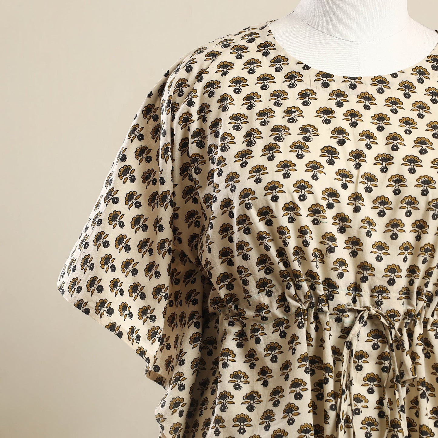 Buy Beige Ajrakh Block Print Cotton Kaftan