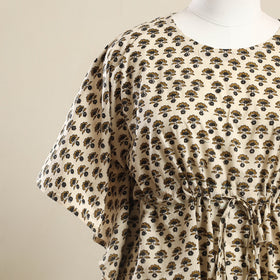 Buy Beige Ajrakh Block Print Cotton Kaftan