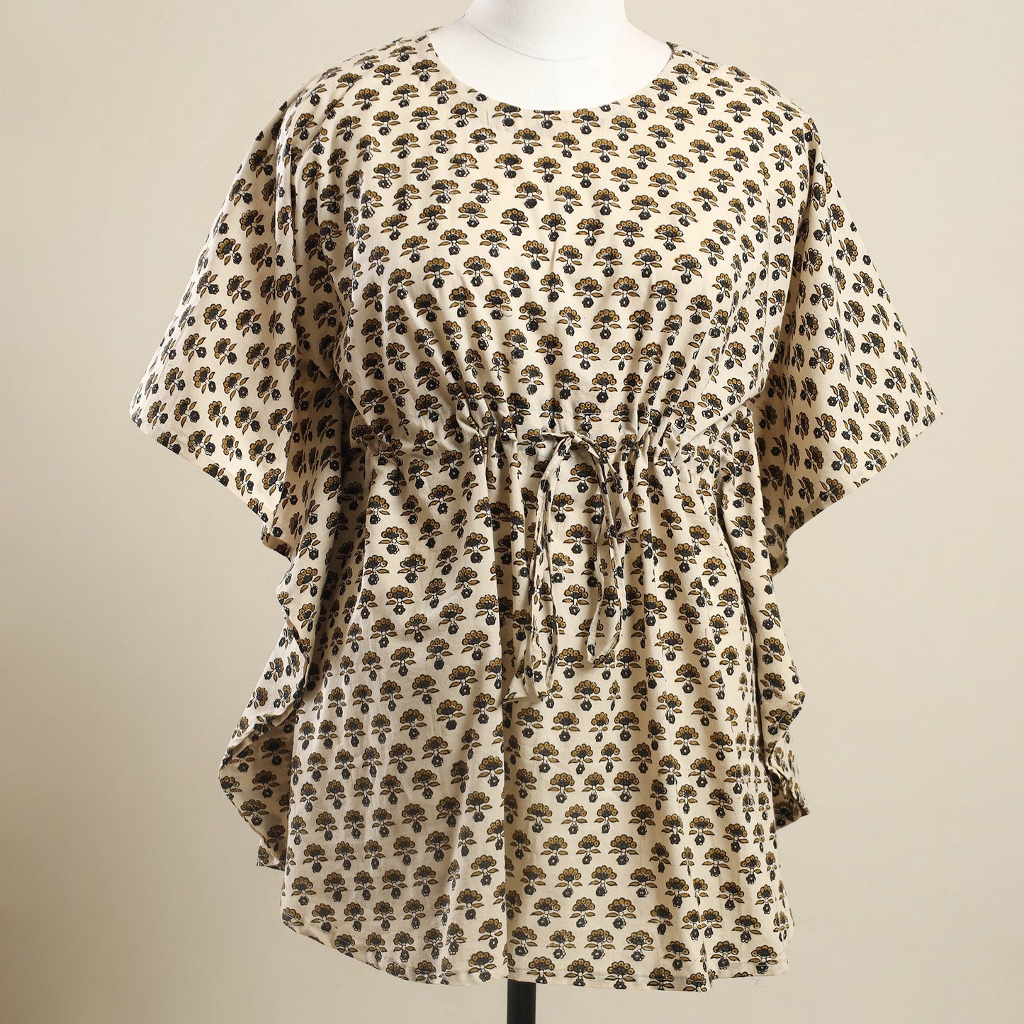 Buy Beige Ajrakh Block Print Cotton Kaftan