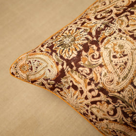 Beige Block Print Cotton Kalamkari Cushion Cover