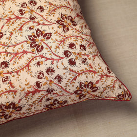 Beige Block Print Cotton Kalamkari Cushion Cover
