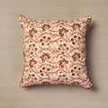 Beige Block Print Cotton Kalamkari Cushion Cover