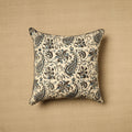 Beige Block Print Cotton Kalamkari Cushion Cover