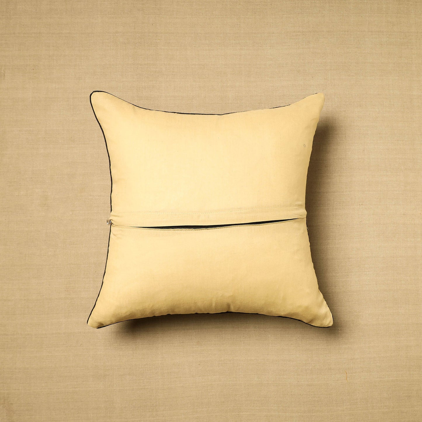 Beige Block Print Cotton Kalamkari Cushion Cover