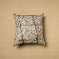 Beige Block Print Cotton Kalamkari Cushion Cover