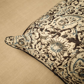 Beige Block Print Cotton Kalamkari Cushion Cover