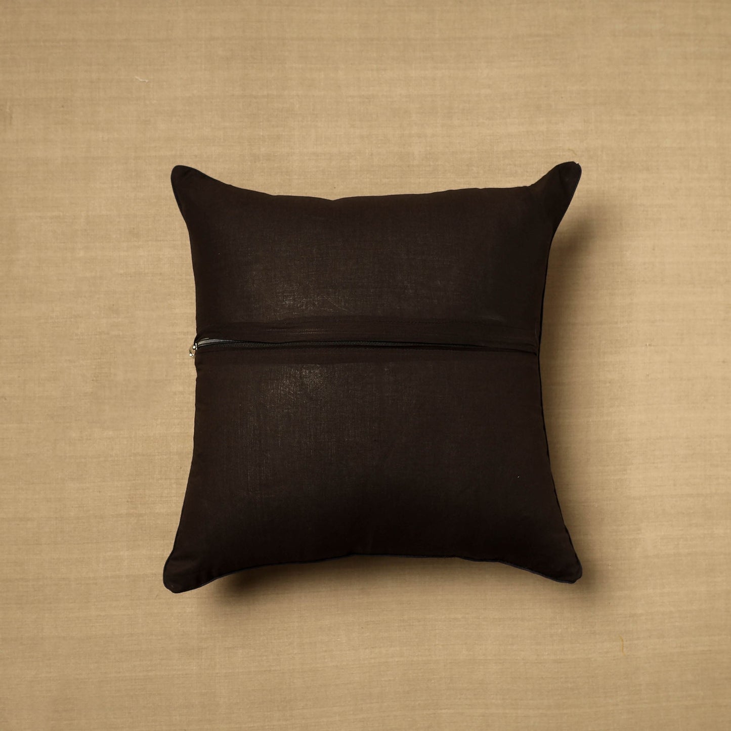 Beige Block Print Cotton Kalamkari Cushion Cover