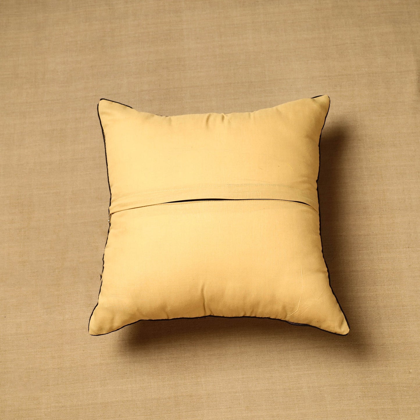 Beige - Block Print Cotton Kalamkari Cushion Cover (16 x 16 in) 70