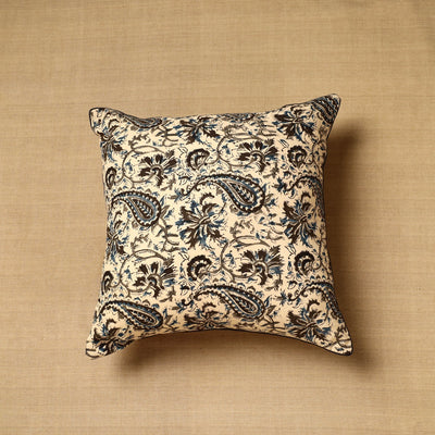 Beige - Block Print Cotton Kalamkari Cushion Cover (16 x 16 in) 70