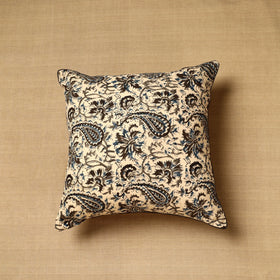 Beige - Block Print Cotton Kalamkari Cushion Cover (16 x 16 in) 70