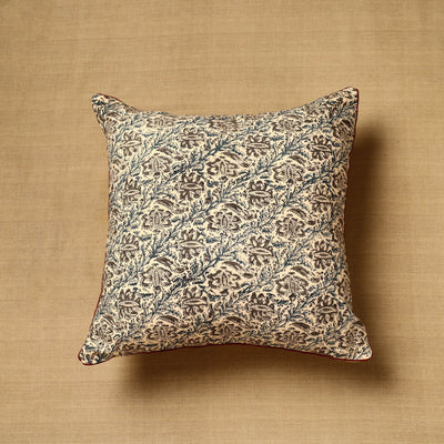 Buy Beige Block Print Cotton Kalamkari Cushion Cover