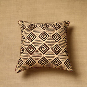  Beige Block Print Cotton Kalamkari Cushion Cover