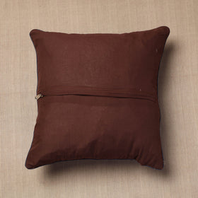 Beige Block Print Cotton Kalamkari Cushion Cover