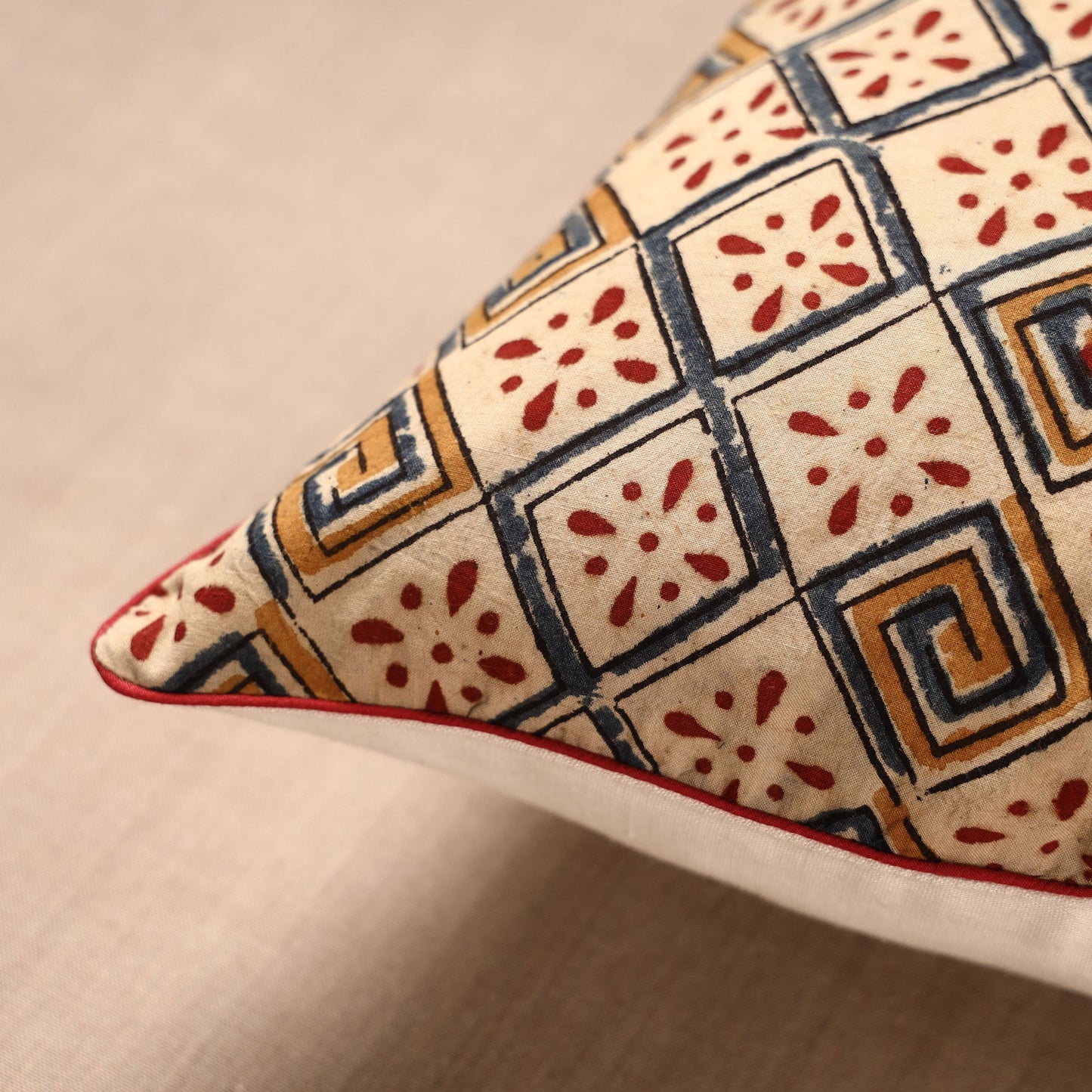  Block Print Cotton Kalamkari Cushion Cover