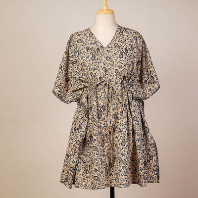 Buy Block Print Cotton Kalamkari Kaftan with Tie-Up Waist