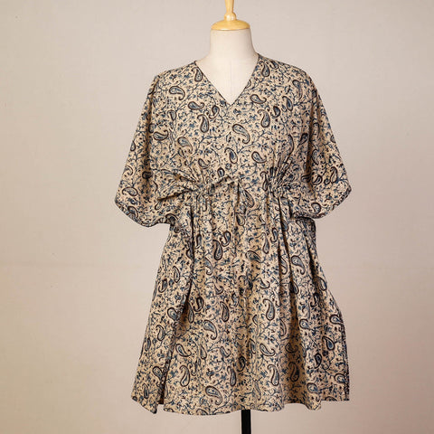 Buy Block Print Cotton Kalamkari Kaftan with Tie-Up Waist