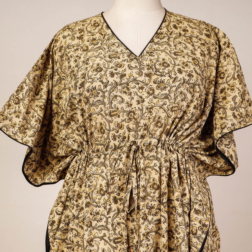 Buy Block Print Cotton Kalamkari Kaftan with Tie-Up Waist