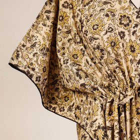Beige Block Print Cotton Kalamkari Kaftan with Tie-Up Waist