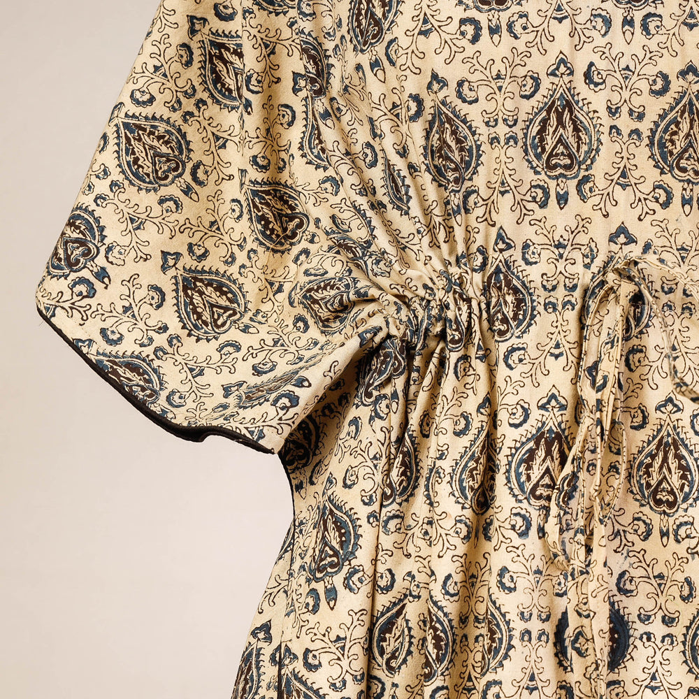 Buy Block Print Cotton Kalamkari Kaftan with Tie-Up Waist