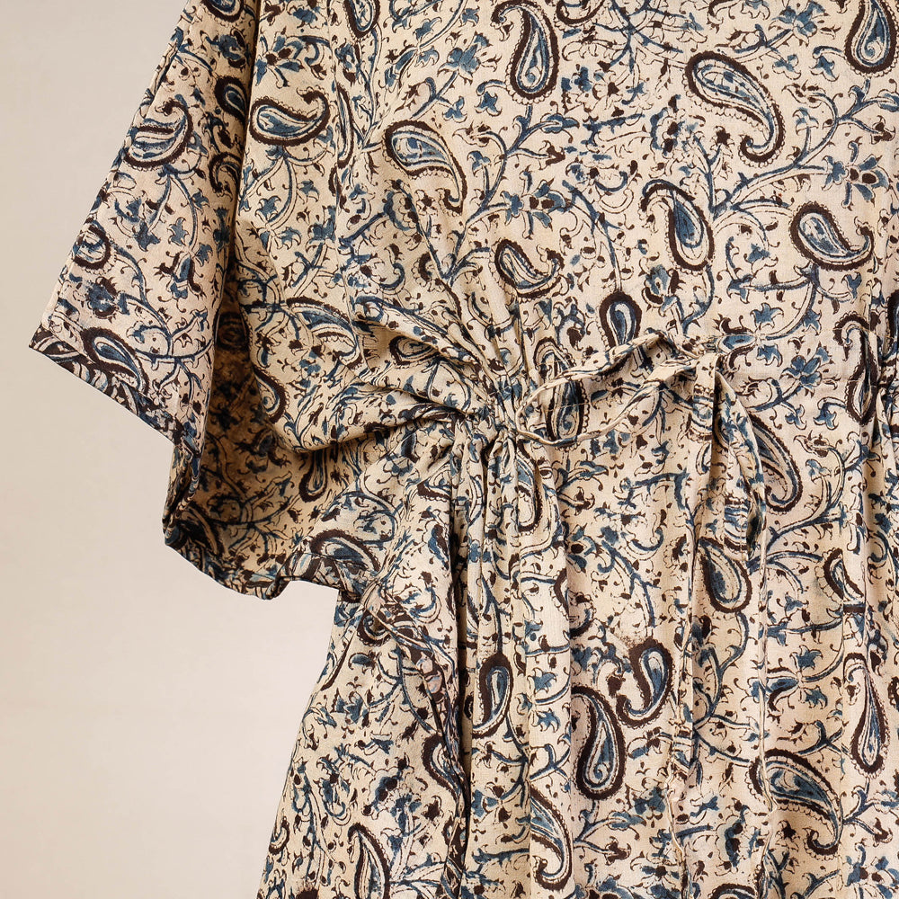 Buy Block Print Cotton Kalamkari Kaftan with Tie-Up Waist
