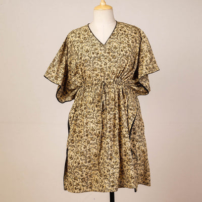 Buy Block Print Cotton Kalamkari Kaftan with Tie-Up Waist