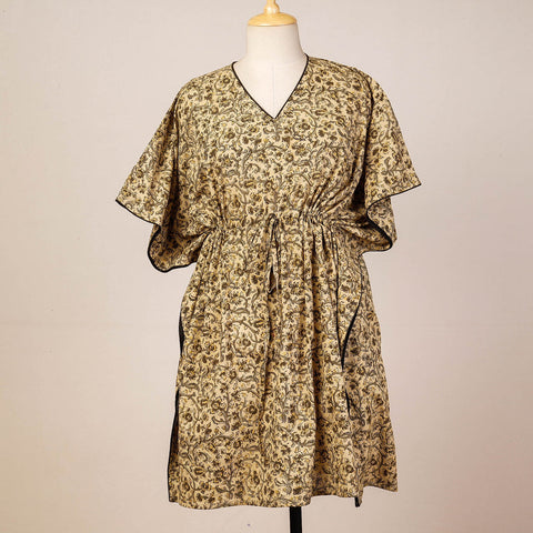 Buy Block Print Cotton Kalamkari Kaftan with Tie-Up Waist