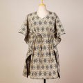 Beige Block Print Cotton Kalamkari Kaftan with Tie-Up Waist