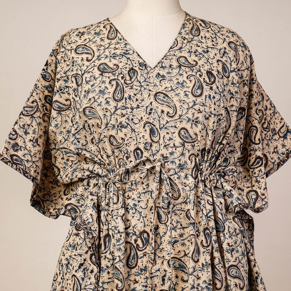 Buy Block Print Cotton Kalamkari Kaftan with Tie-Up Waist
