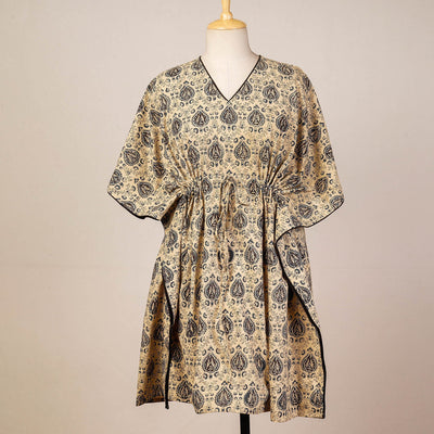 Buy Block Print Cotton Kalamkari Kaftan with Tie-Up Waist