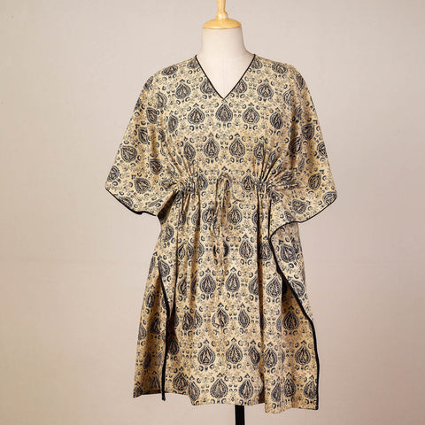 Buy Block Print Cotton Kalamkari Kaftan with Tie-Up Waist
