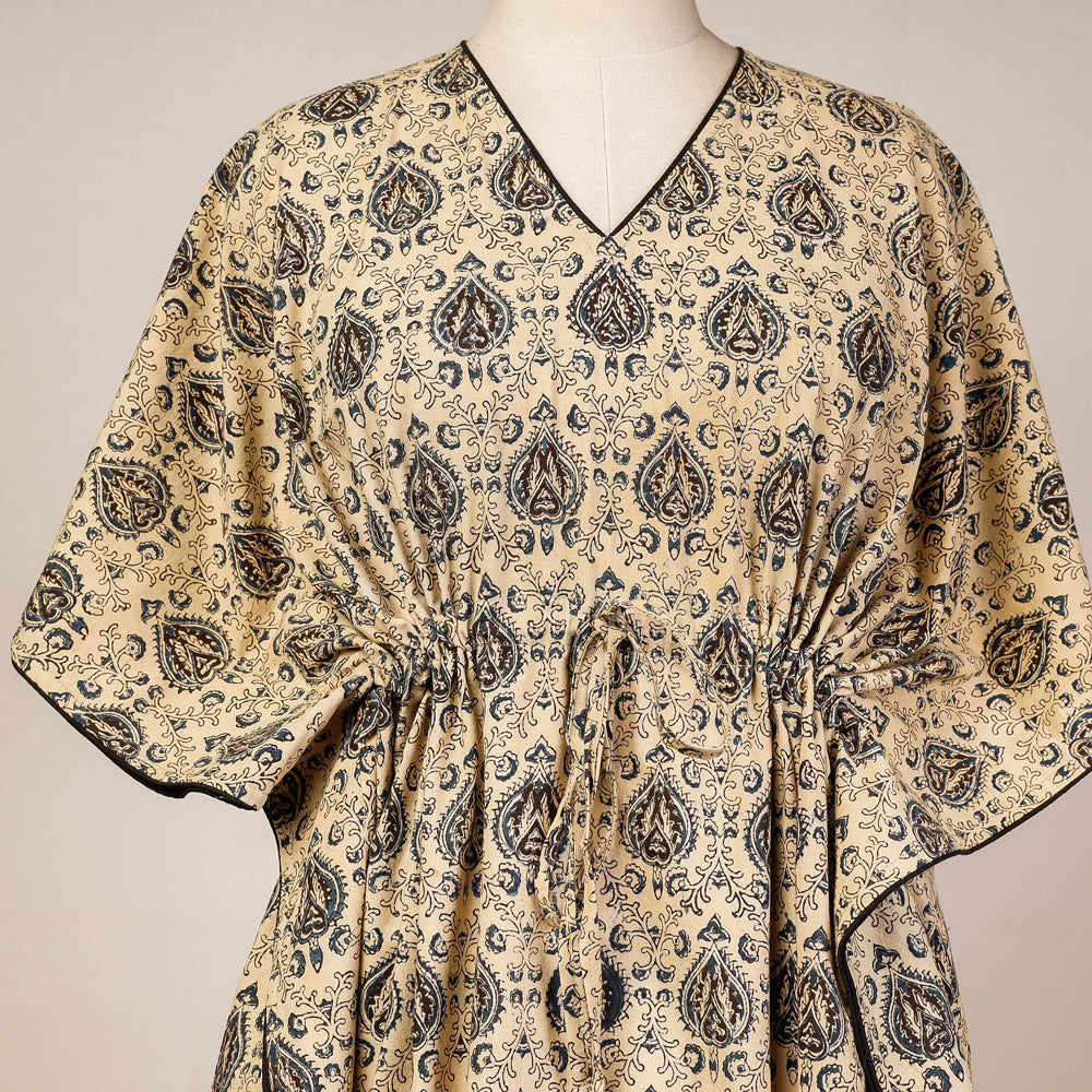 Buy Block Print Cotton Kalamkari Kaftan with Tie-Up Waist