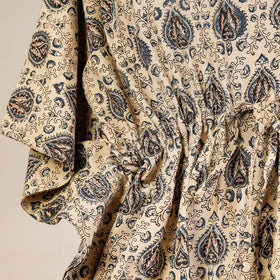 Beige Block Print Cotton Kalamkari Kaftan with Tie-Up Waist