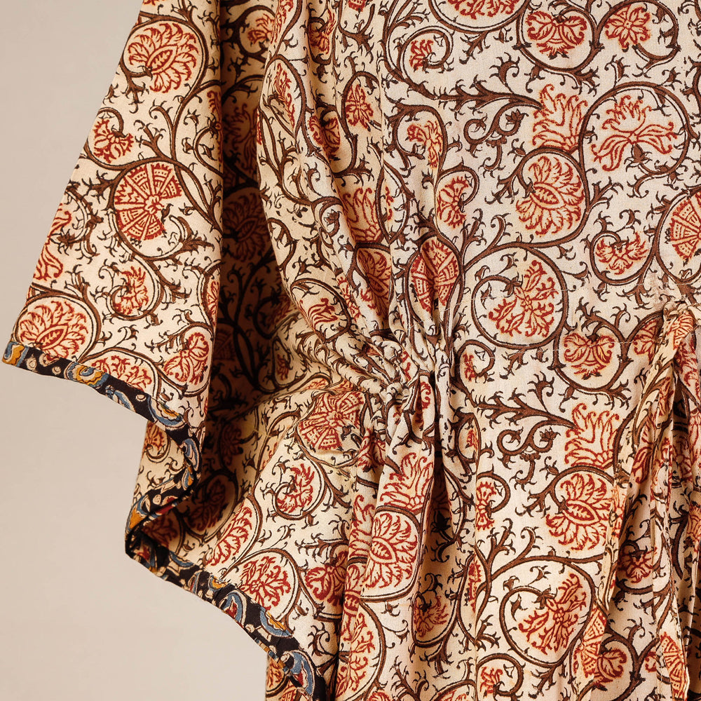 Block Print Cotton Kalamkari Kaftan with Tie-Up Waist