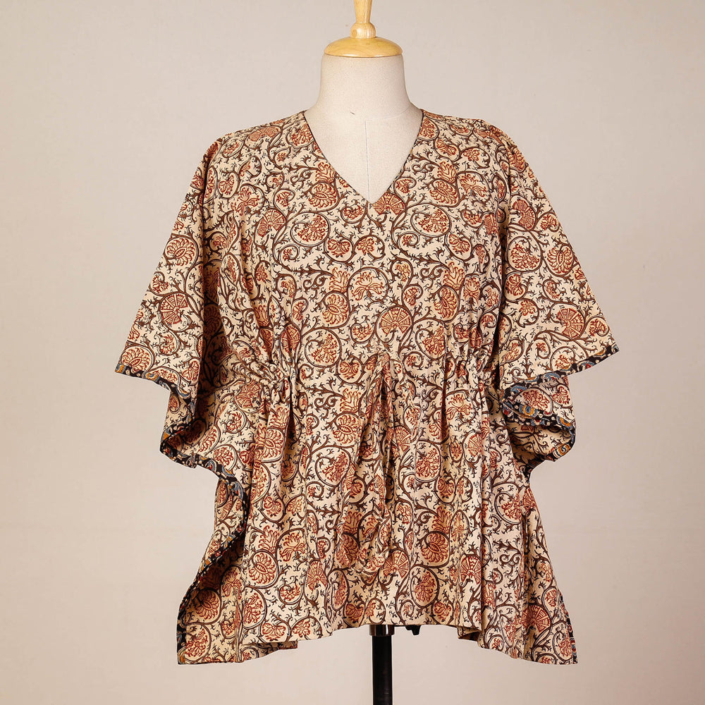 Block Print Cotton Kalamkari Kaftan with Tie-Up Waist