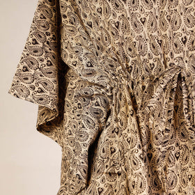 Beige Block Print Cotton Kalamkari Kaftan with Tie-Up Waist