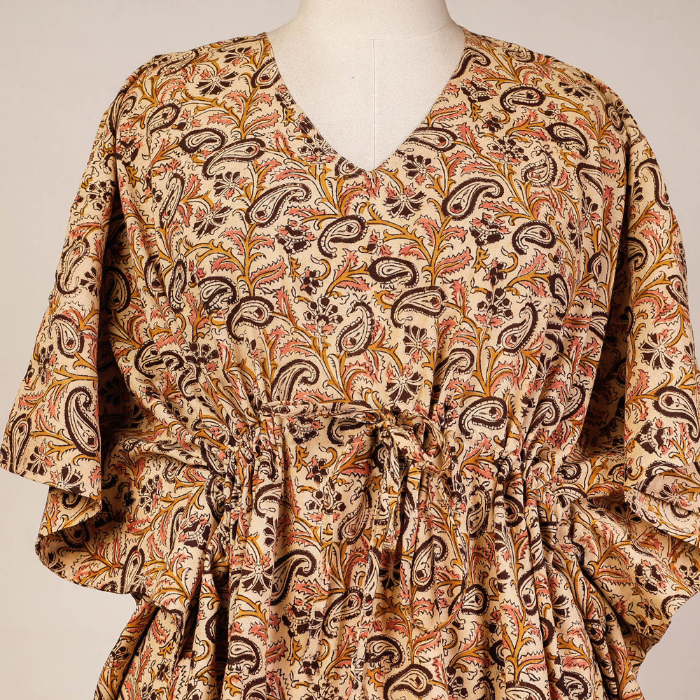 Block Print Cotton Kalamkari Kaftan with Tie-Up Waist