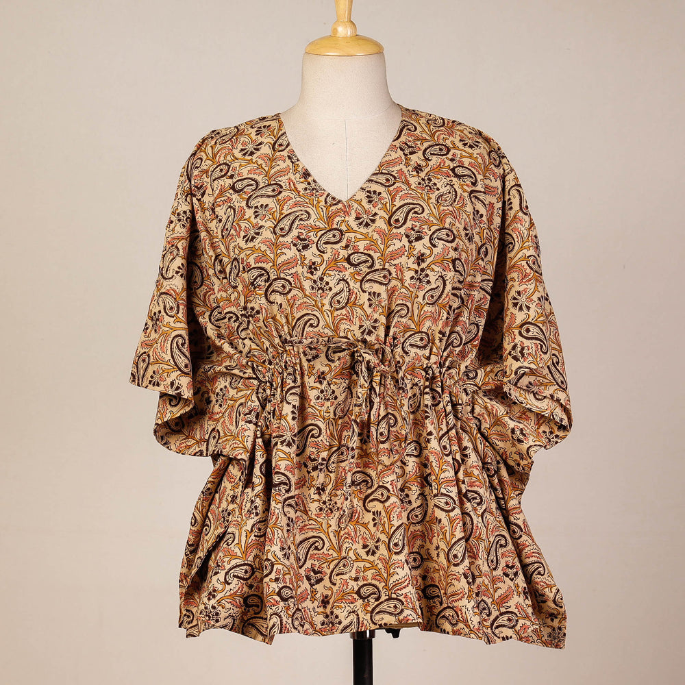 Block Print Cotton Kalamkari Kaftan with Tie-Up Waist