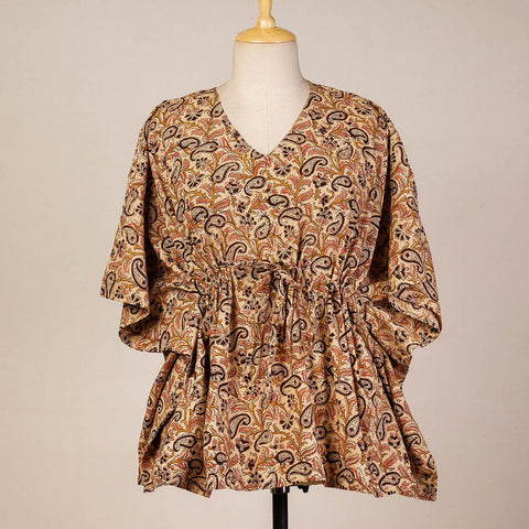 Block Print Cotton Kalamkari Kaftan with Tie-Up Waist