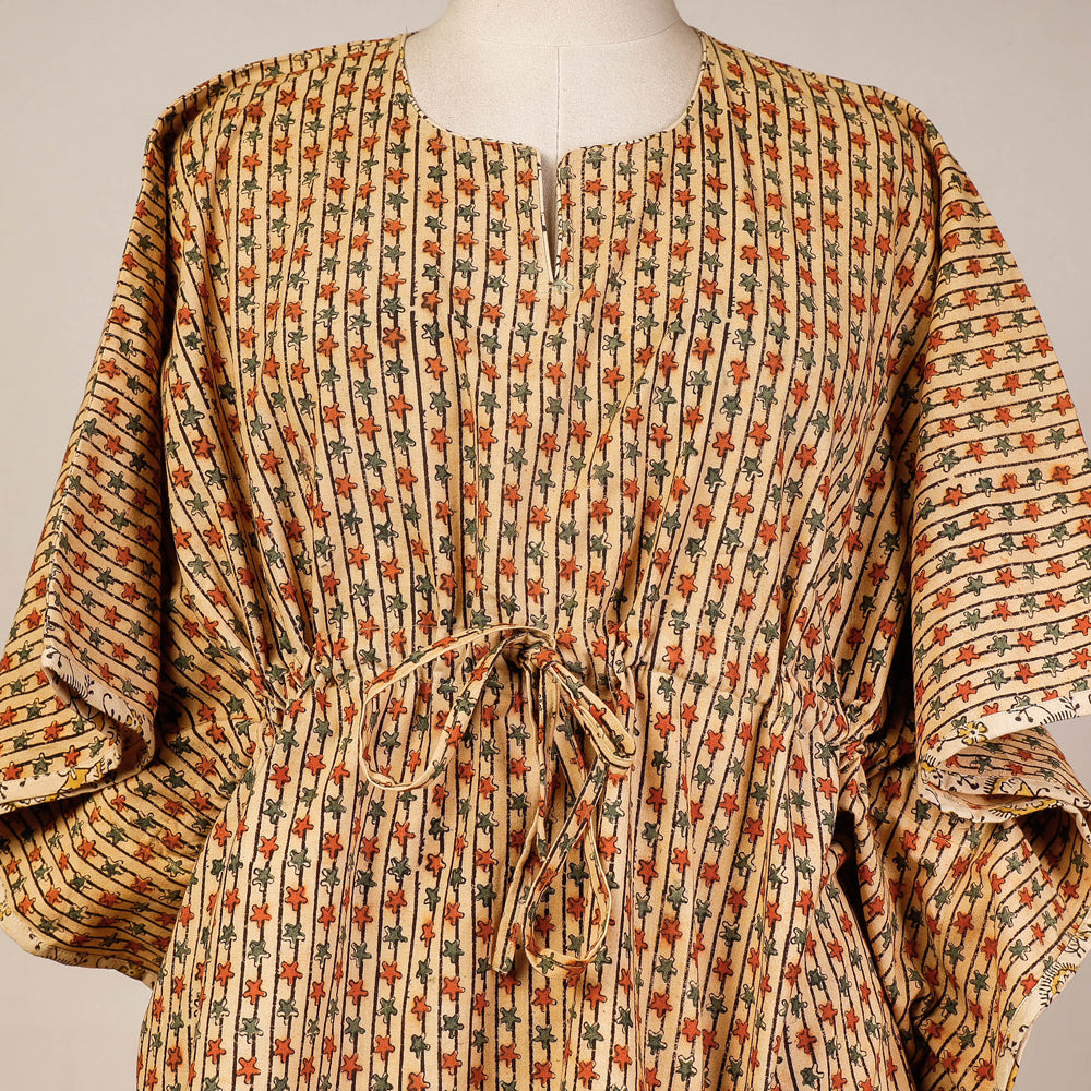 Block Print Cotton Kalamkari Kaftan with Tie-Up Waist