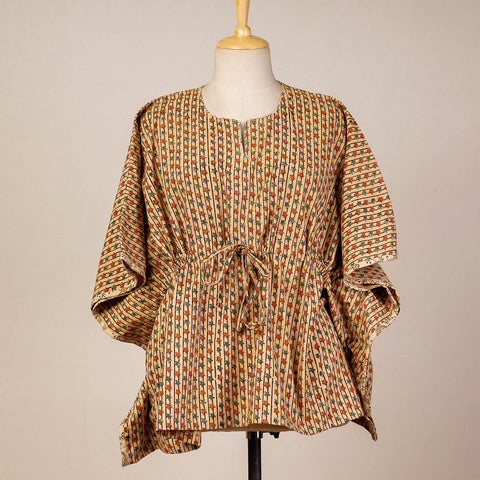 Block Print Cotton Kalamkari Kaftan with Tie-Up Waist