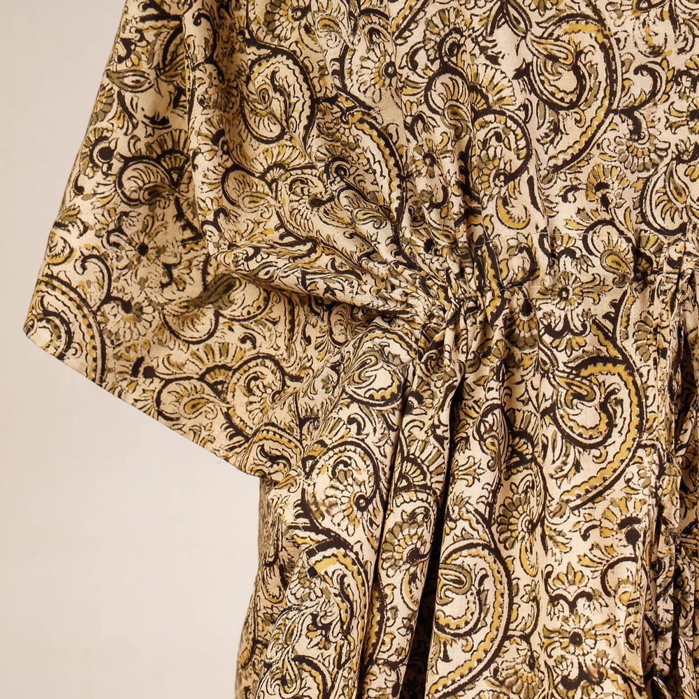 Block Print Cotton Kalamkari Kaftan with Tie-Up Waist