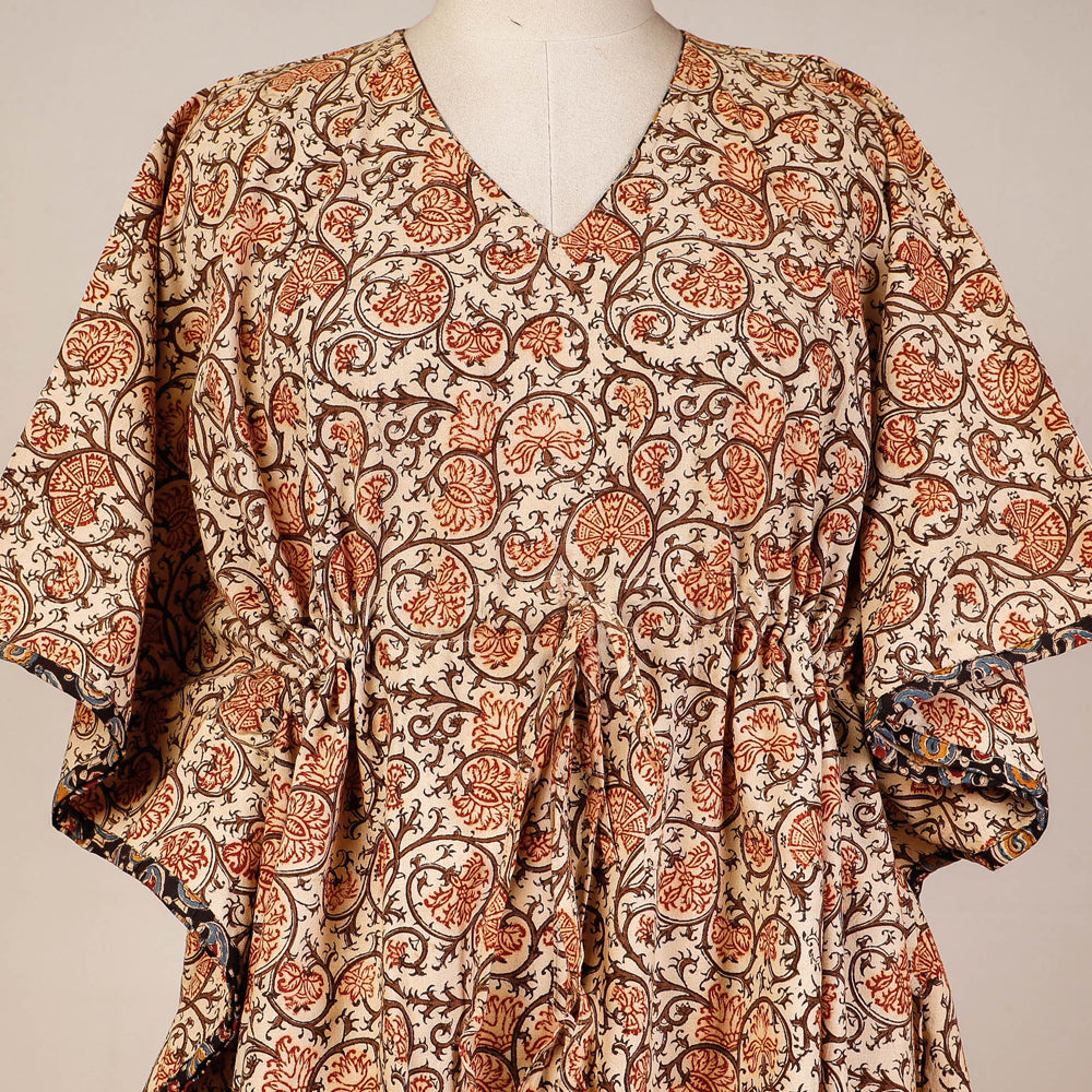 Block Print Cotton Kalamkari Kaftan with Tie-Up Waist